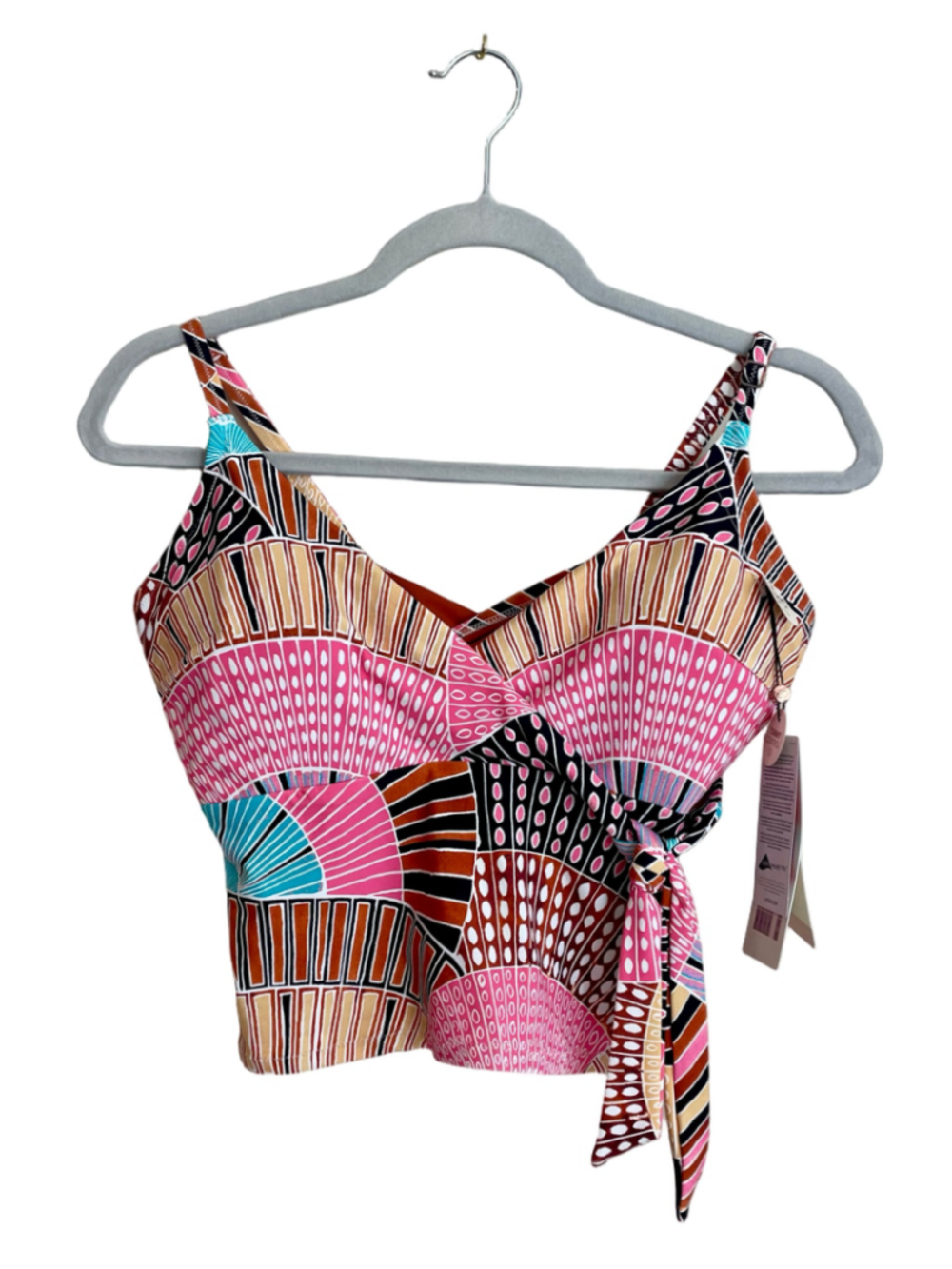 CALIA Tie Front Tankini Top Women’s M Abstract Print Swimsuit NWT